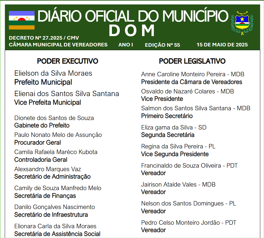 DIÁRIO OFICIAL - EDIÇÃO N° 55 - 15 DE MAIO DE 2025